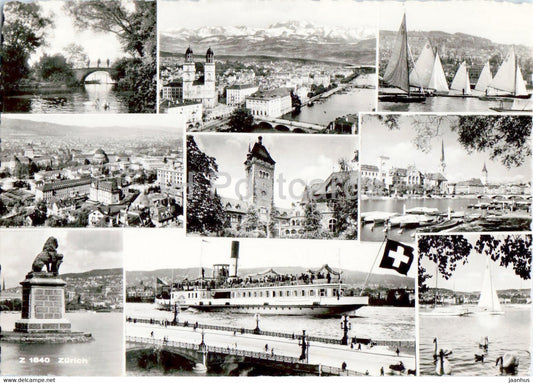 Zurich - multiview - ship - steamer - 1840 - 1952 - old postcard - Switzerland - used - JH Postcards