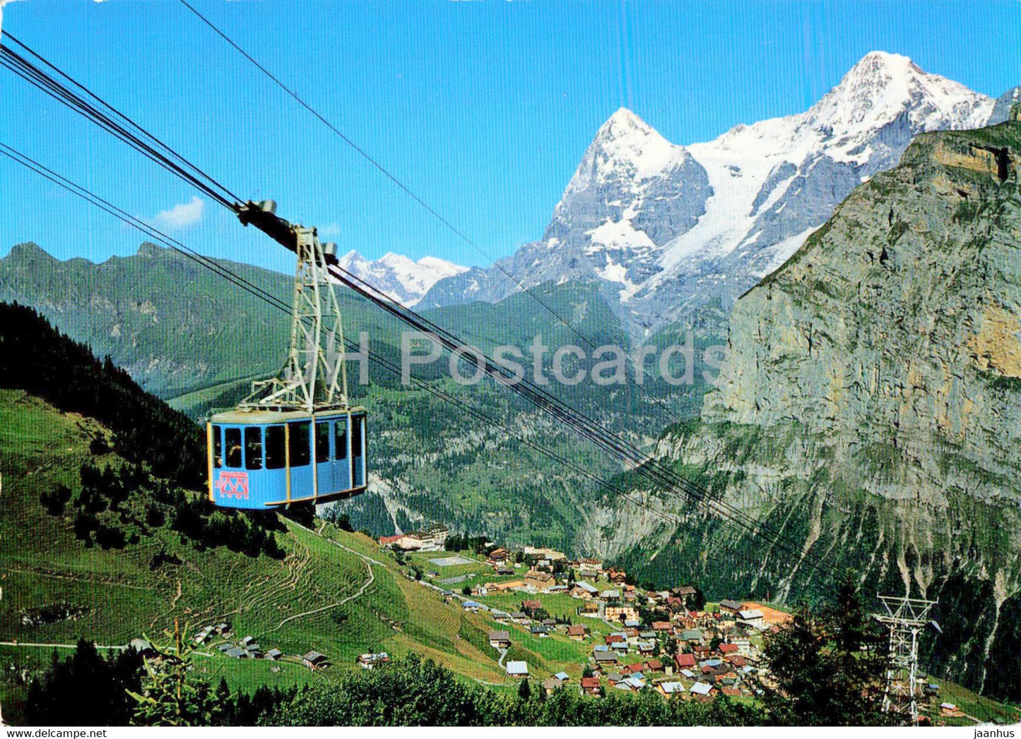 Murren - Schilthornbahn Murren Birg - Wetterhorn - Eiger - Monch - cable car  - 1978 - Switzerland - used - JH Postcards