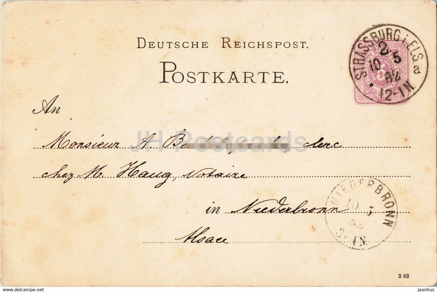 Deutsche Reichspost Postkarte - Strassburg i Els - Niederbronn - old postcard - 1882 - Germany - used - JH Postcards