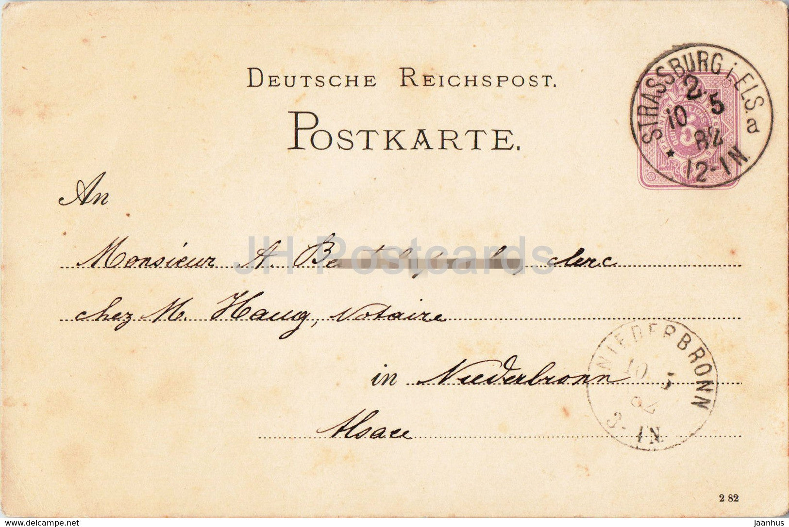 Deutsche Reichspost Postkarte - Strassburg i Els - Niederbronn - old postcard - 1882 - Germany - used - JH Postcards