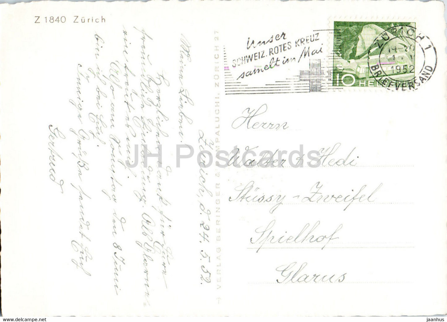 Zurich - multiview - navire - bateau à vapeur - 1840 - 1952 - carte postale ancienne - Suisse - utilisé