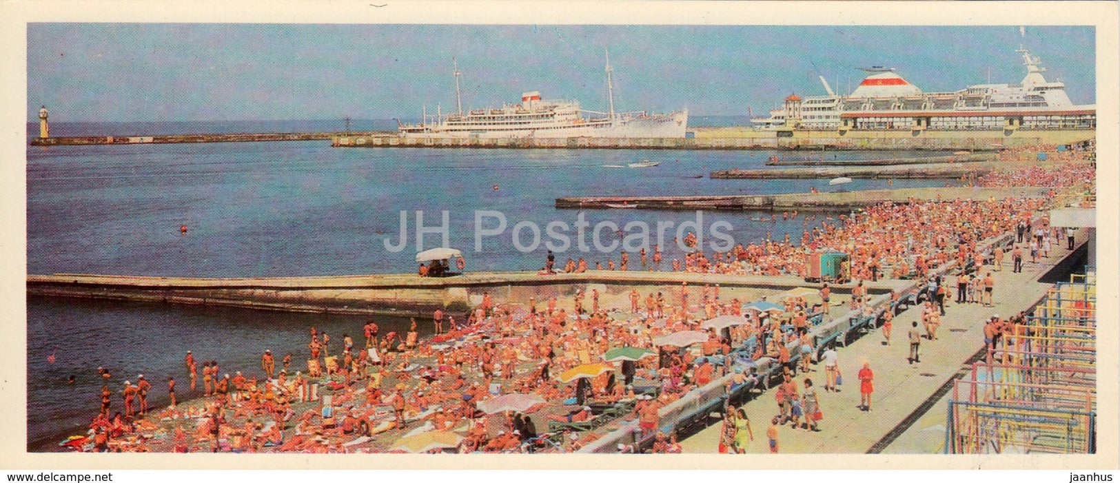 Sochi - City Beach near Sea Port - passenger ship - 1978 - Russia USSR - unused - JH Postcards