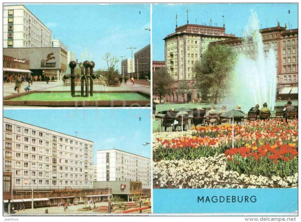 Magdeburg - Karl-Marx-Strasse - Wilhelm-Pleck-Allee - fountain - Germany - 1975 gelaufen - JH Postcards