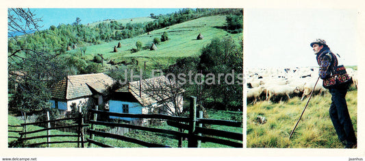 Hutsul houses - on the meadow - folk costumes - Hutsul Places - 1986 - Ukraine USSR - unused - JH Postcards