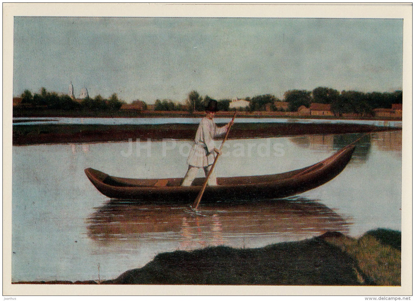 painting by G. Soroka - Fishermen . detail , 1840s - boat - Russian art - 1974 - Russia USSR - unused - JH Postcards