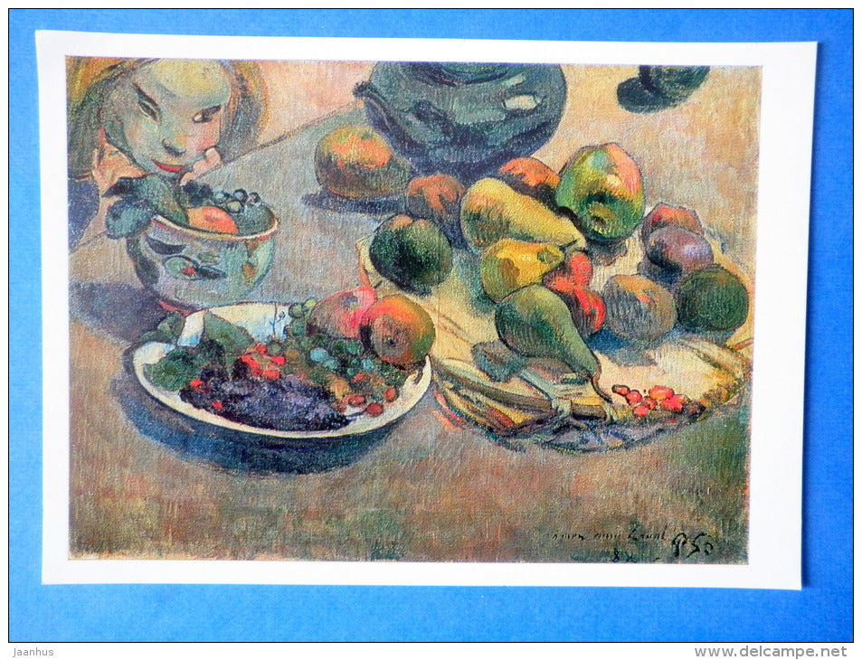 painting by Paul Gauguin - Still Life  Fruit , 1888 - pear - grape - french art - unused - JH Postcards