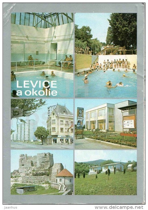 Levice and Surroundings - swimming pool - Margita-Ilona - castle ruins - Czechoslovakia - Slovakia - used 1986 - JH Postcards