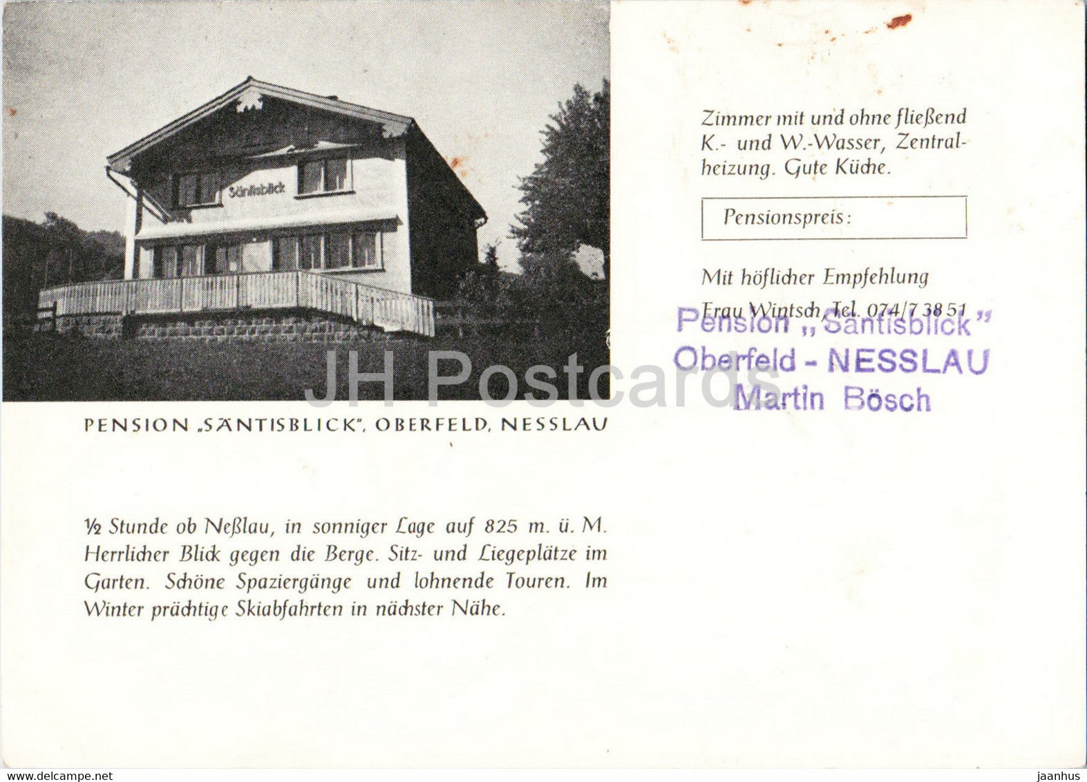 Pension Santisblick Oberfeld Nesslau - old postcard - Switzerland - unused - JH Postcards