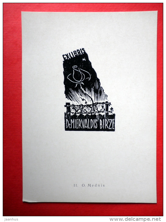 Ex Libris - Dr. Miervaldis Birze - illustration by O. Mednis - rose - 1977 - Latvia USSR - unused - JH Postcards