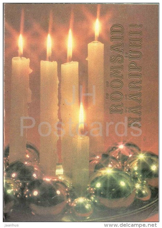 New Year Greeting card - 1 - decorations - candles - 1981 - Estonia USSR - unused - JH Postcards