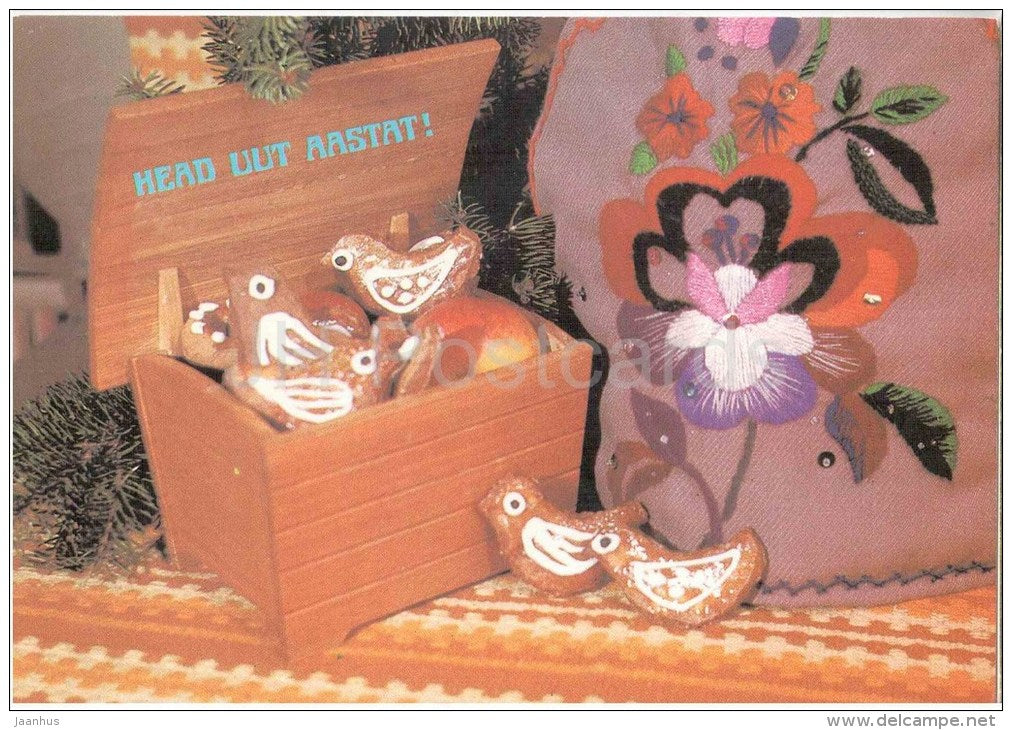 New Year Greeting card - Gingerbread - locker - stationery - 1986 - Estonia USSR - used - JH Postcards