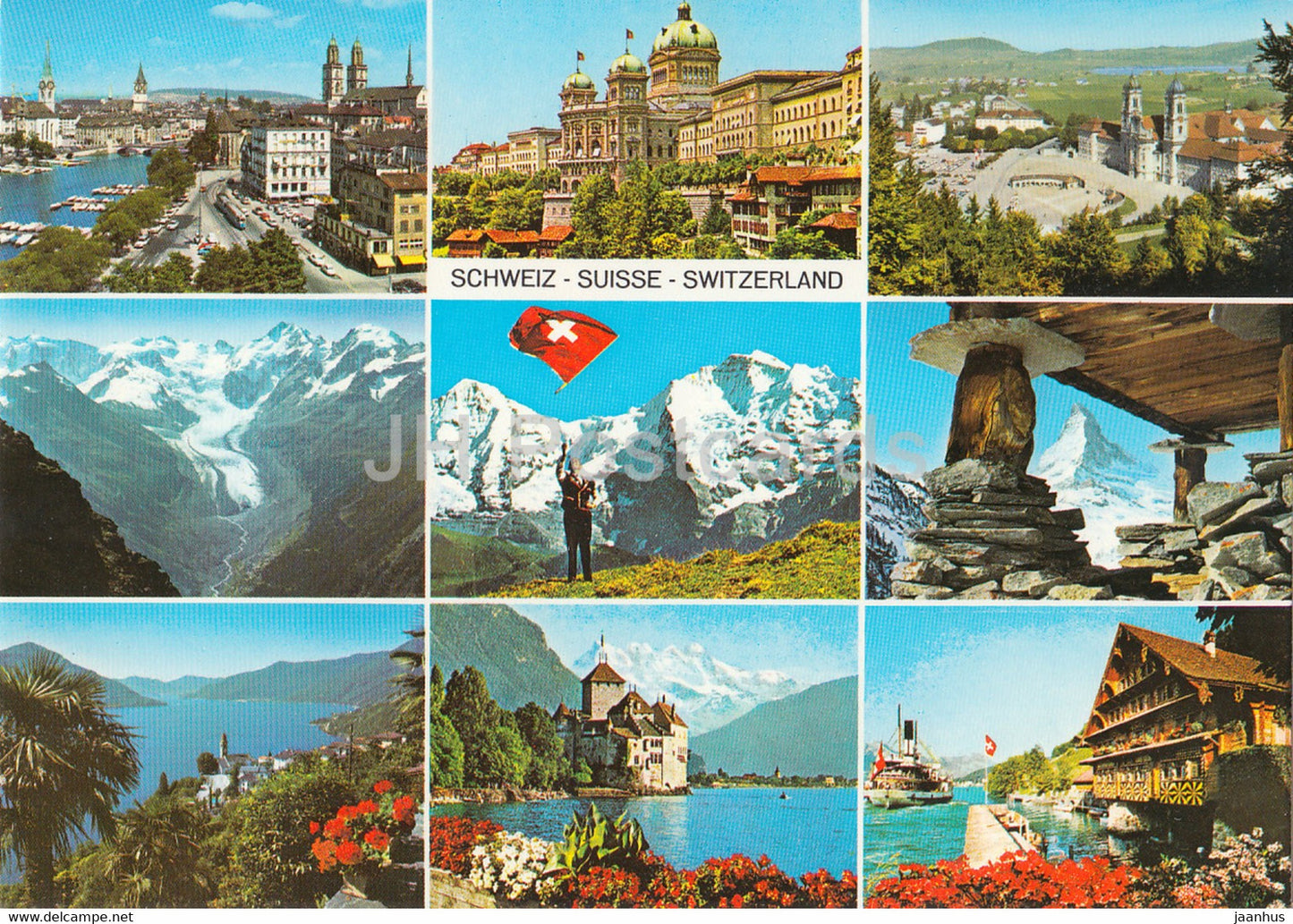 Zurich - Bern Bundeshaus - Kloster Einsiedeln - Matterhorn - Ronco - multiview - 484 - Switzerland - unused - JH Postcards