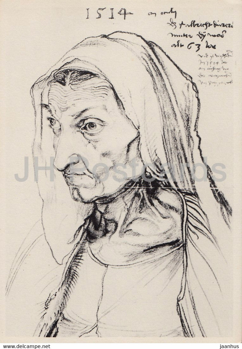 painting by Albrecht Durer - Bildnis der Mutter - Mother - 1304 - German art - Germany DDR - unused - JH Postcards