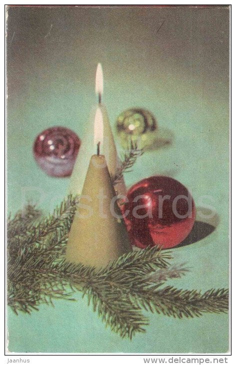 New Year Greeting card - candles - decorations - 1972 - Estonia USSR - used - JH Postcards