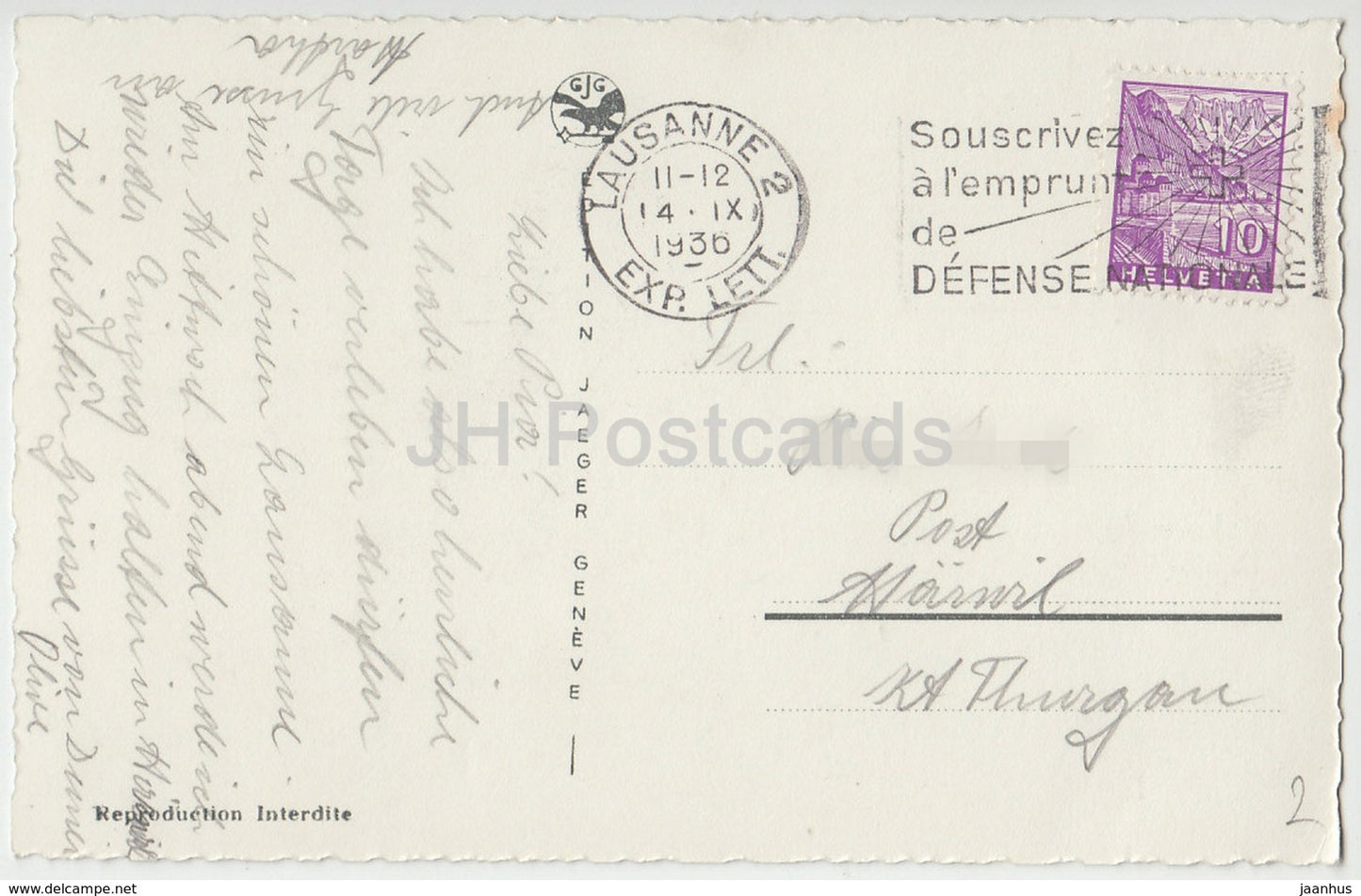 Lausanne - Vue Generale et les Alpes - 7407 - Switzerland - 1936 - used