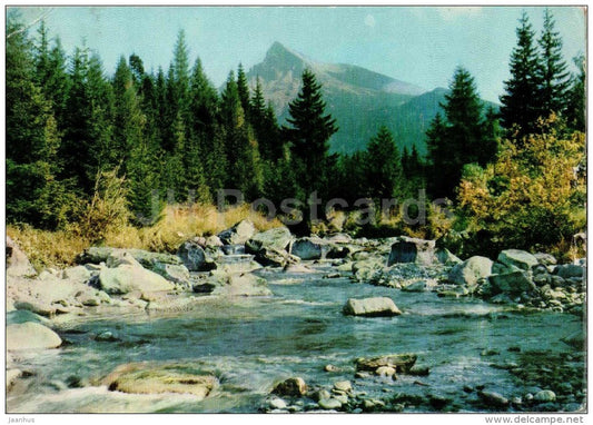 Vysoke Tatry - High Tatras - view to the Krivan mountain 2494 from Podbanske - Slovakia - Czechoslovakia - used 1967 - JH Postcards