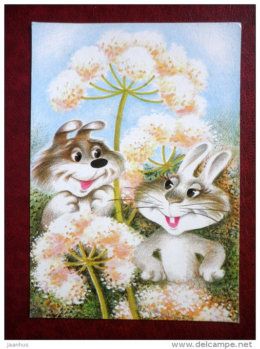 hare - illustration by Ü. Meister - 1990 - Estonia USSR - used - JH Postcards