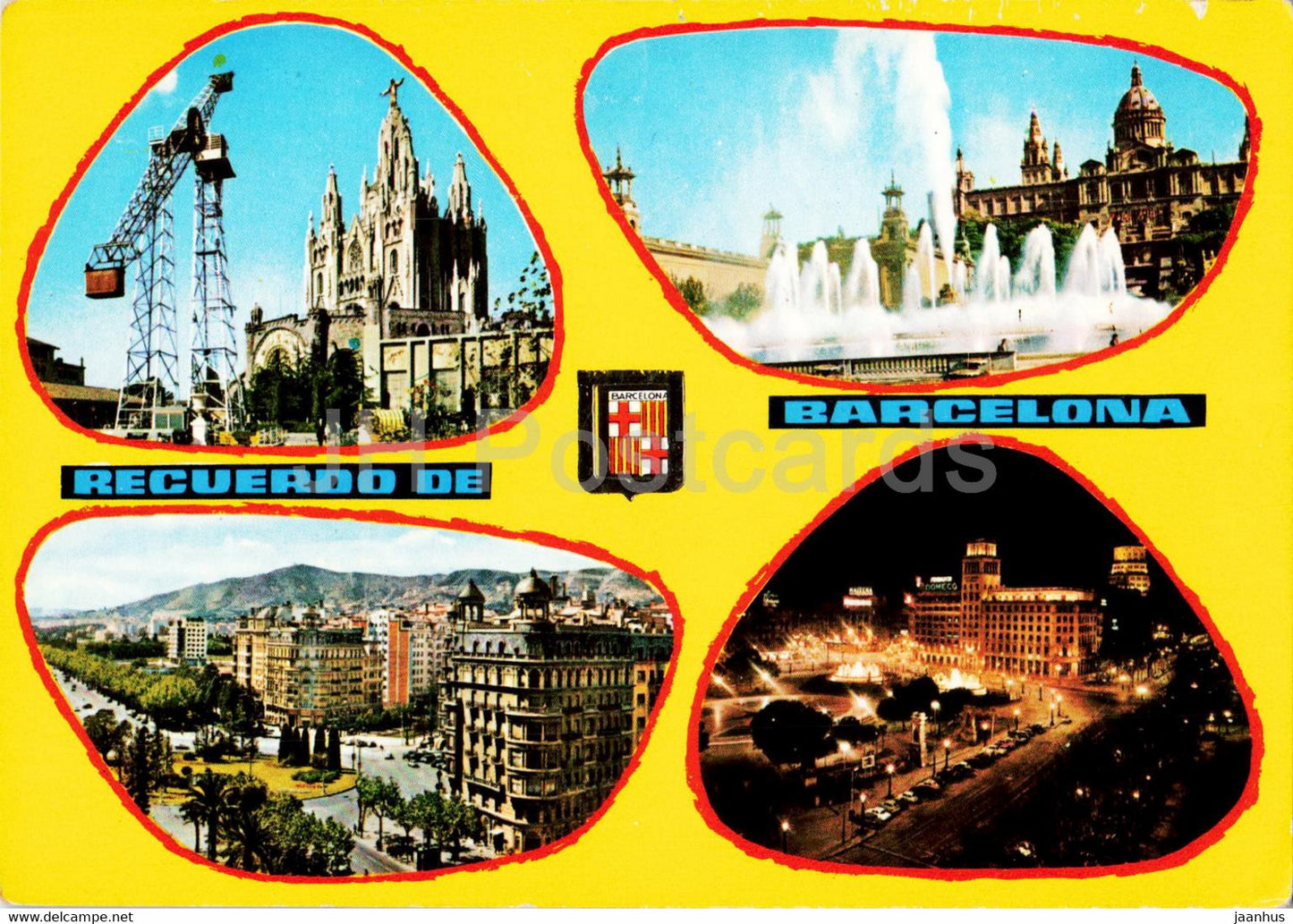 Recuerdo de Barcelona - Tibidabo - Tempio Expiatorio - Fuent monumental - multiview - 1311 - Spain - unused - JH Postcards