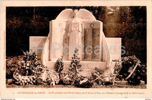 Bourbonne Les Bains - Le Monument aux Morts dans le Parc du Chateau - WWI - 5 - old postcard - 1925 - France - used - JH Postcards