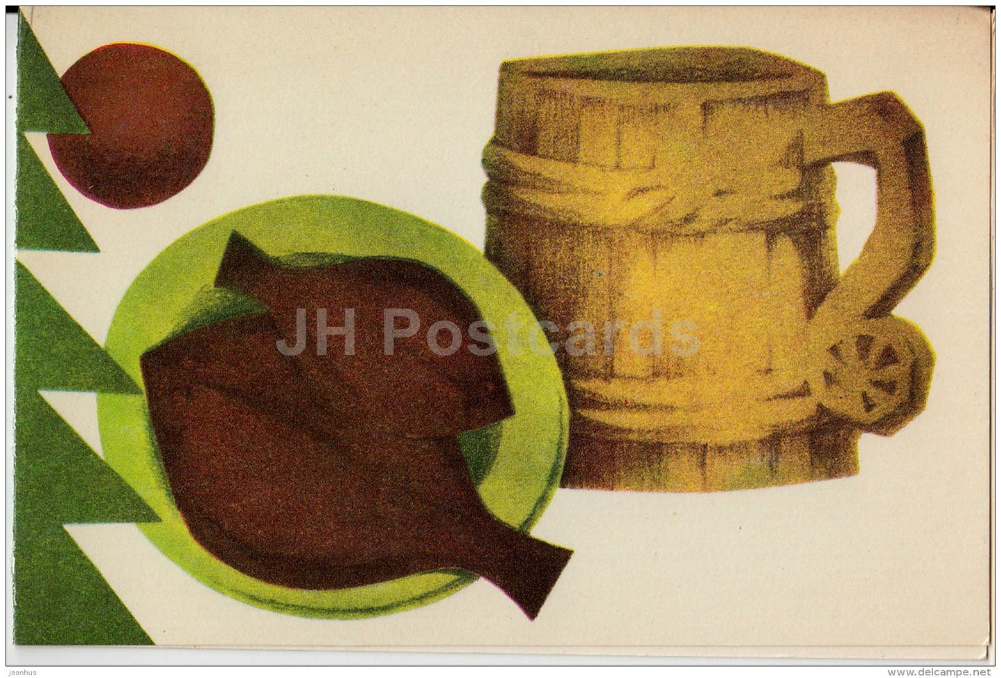 New Year Greeting Card by A. Keerend - Beer Mug - flounder - fish - 1972 - Estonia USSR - used - JH Postcards