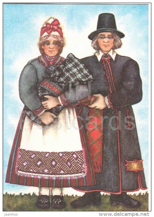 New Year Greeting card by V. Noor - estonian family in folkcostumes - 1988 - Estonia USSR - used - JH Postcards