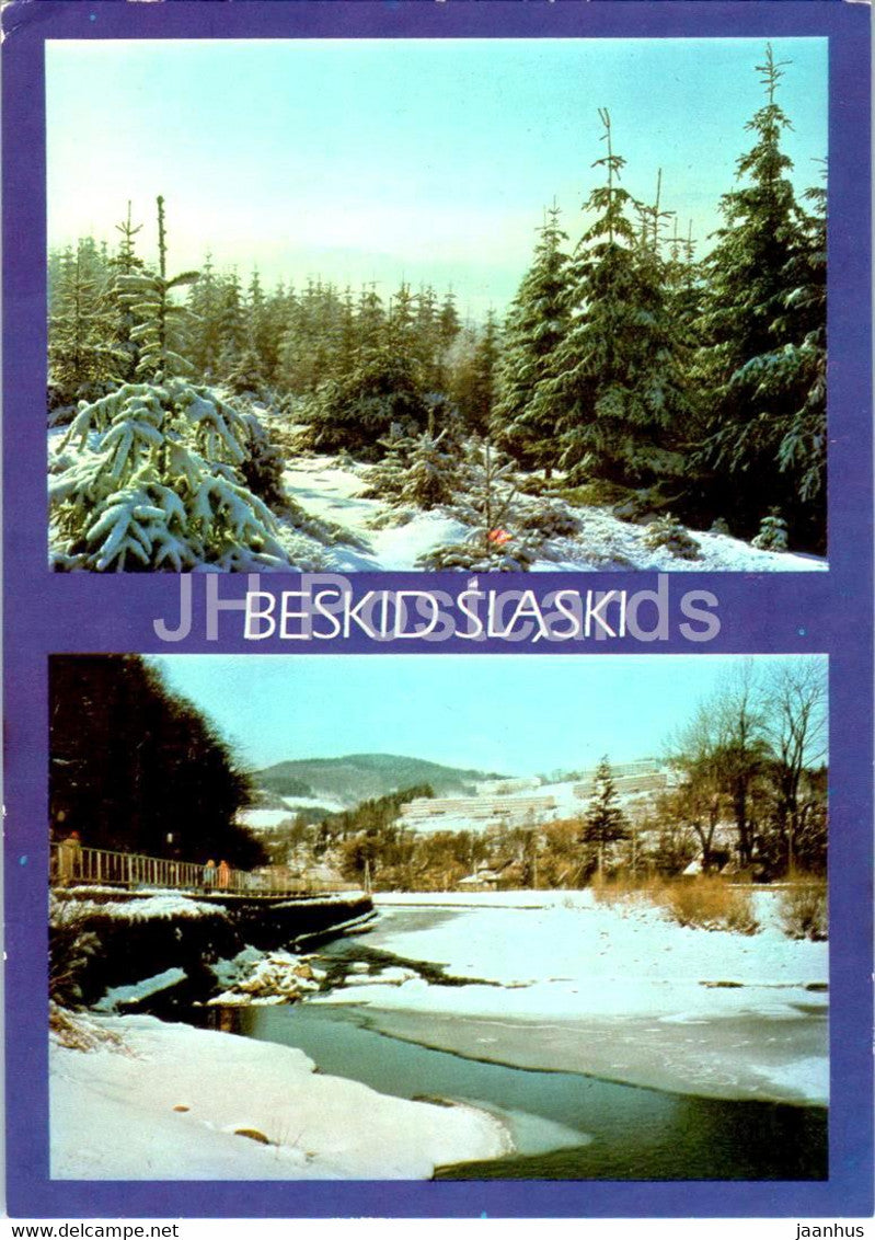 Beskid Slaski - Swierki w szacie zimowej i panorama okolic Wisly - Spruces in winter - 1977 - multiview - Poland - used - JH Postcards