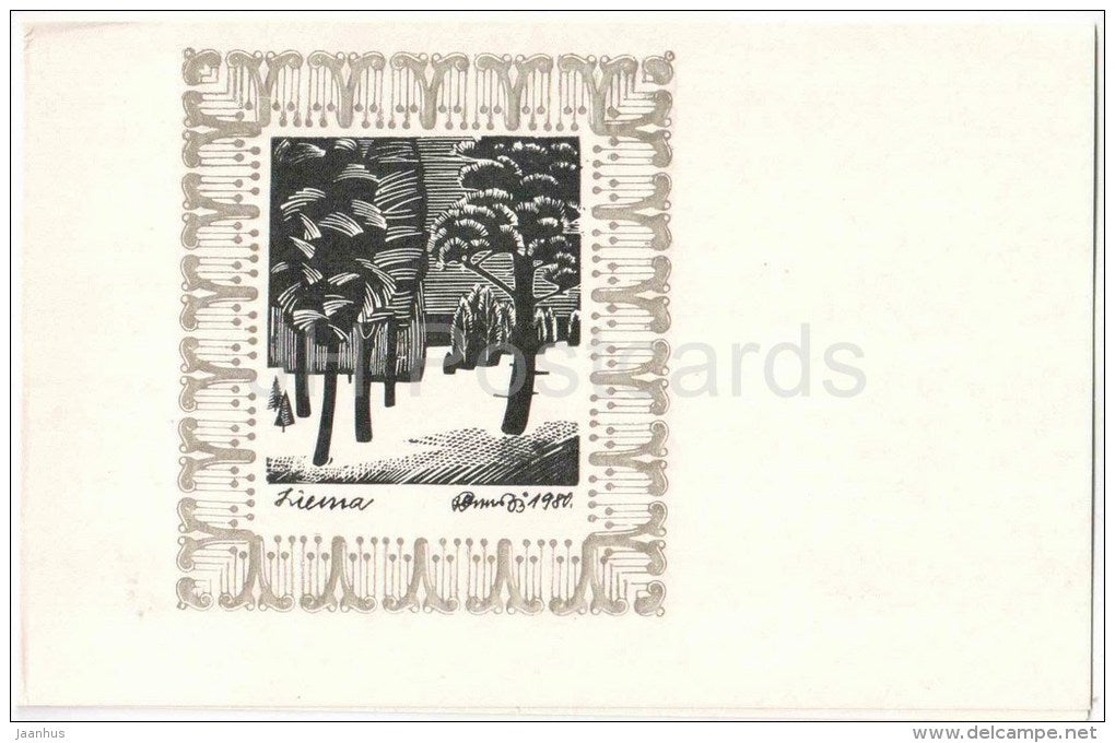 postcard by R. Skrubis - Winter - latvian art - unused - JH Postcards