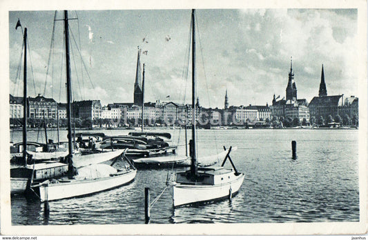 Hansestadt Hamburg - Binnenalster - sailing boat - old postcard - 1940 - Germany - used - JH Postcards