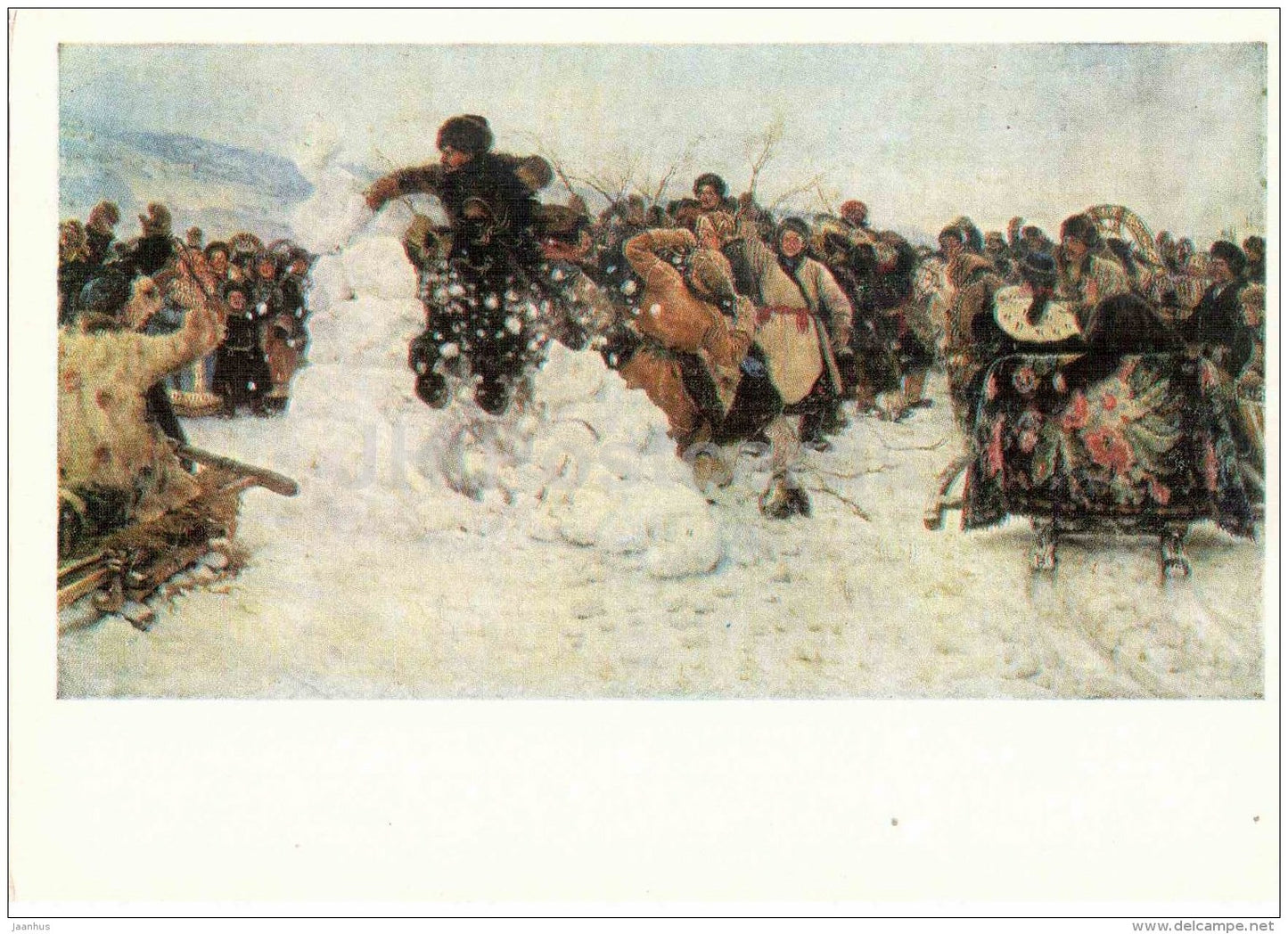 painting by V. Surikov - Taking a Snow Town - horse sledge - Winter - russian art - Russia USSR - 1980 - unused - JH Postcards