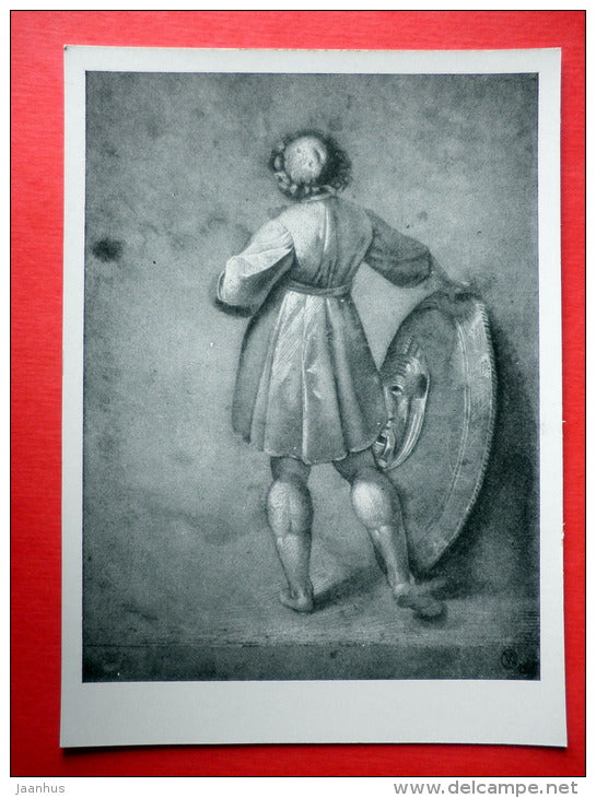 drawing by Pinturicchio - Young Man with a Shield - italian art - unused - JH Postcards