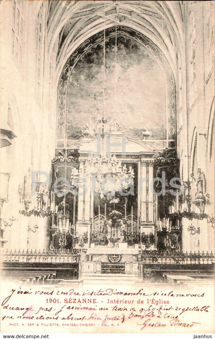 Sezanne - Interieur de l'Eglise - church - 1901 - old postcard - 1904 - France - used - JH Postcards