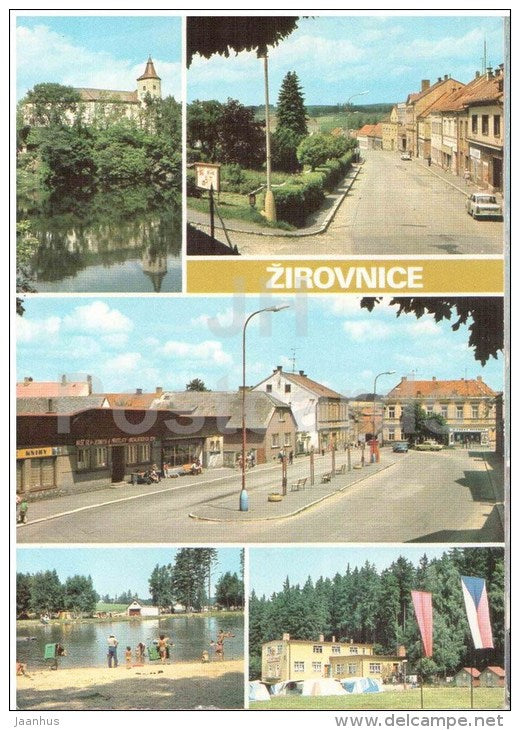 Zirovnice - castle - Fucika square - Husovo square - camping area - pioneer camp - Czechoslovakia - Czech - used 1980s - JH Postcards