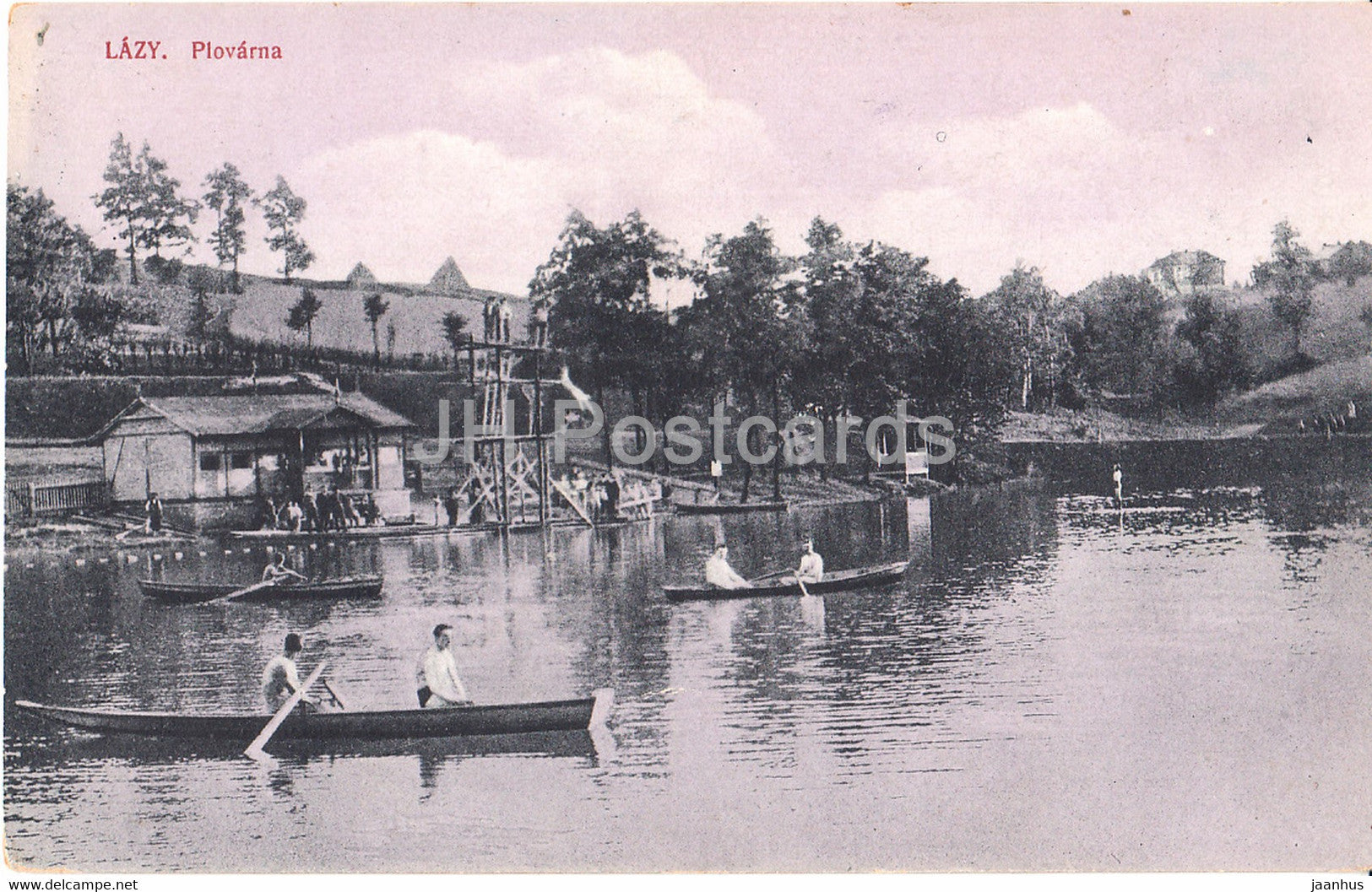 Lazy Plovarna - boat - old postcard - 1921 - Czech Republic - used - JH Postcards