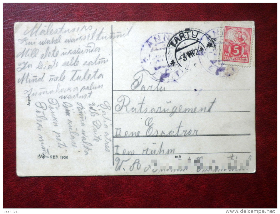 red roses - heart - hepatica - HMB SER 1956 - circulated in Estonia 1924 , Tartu - Germany - used - JH Postcards