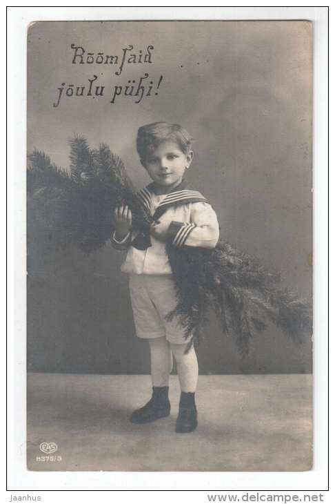 christmas greeting card - boy - EAS 8375/3 - old postcard - circulated in Tsarist Russia Estonia- used - JH Postcards