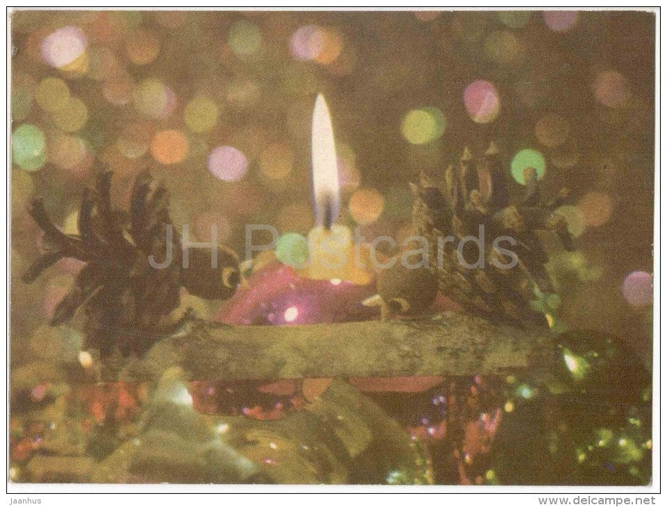 New Year Greeting card - candle - decorations - 1971 - Estonia USSR - used - JH Postcards