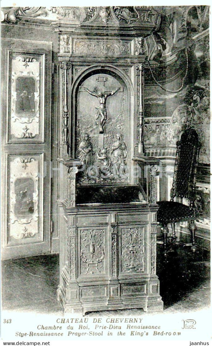 Chateau de Cheverny - Chambre du Roi - Prie Dieu Renaissance - castle - 343 - old postcard - 1918 - France - used - JH Postcards