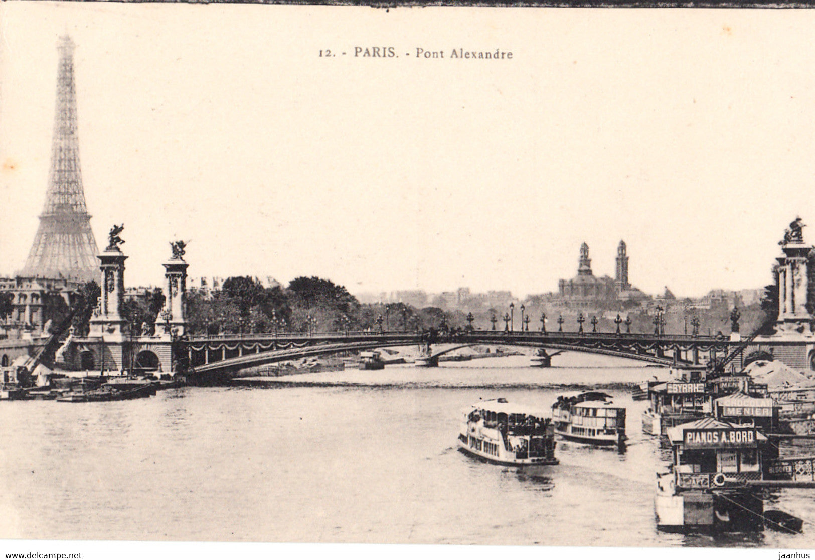 Paris - Pont Alexandre - boat - bridge - Eiffel - old postcard - 12 - France - unused - JH Postcards