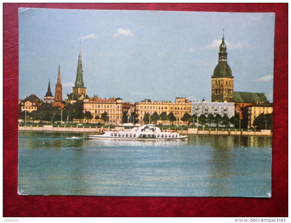 Panorama of Riga - Daugava river - ship - 1963 - Latvia USSR - unused - JH Postcards