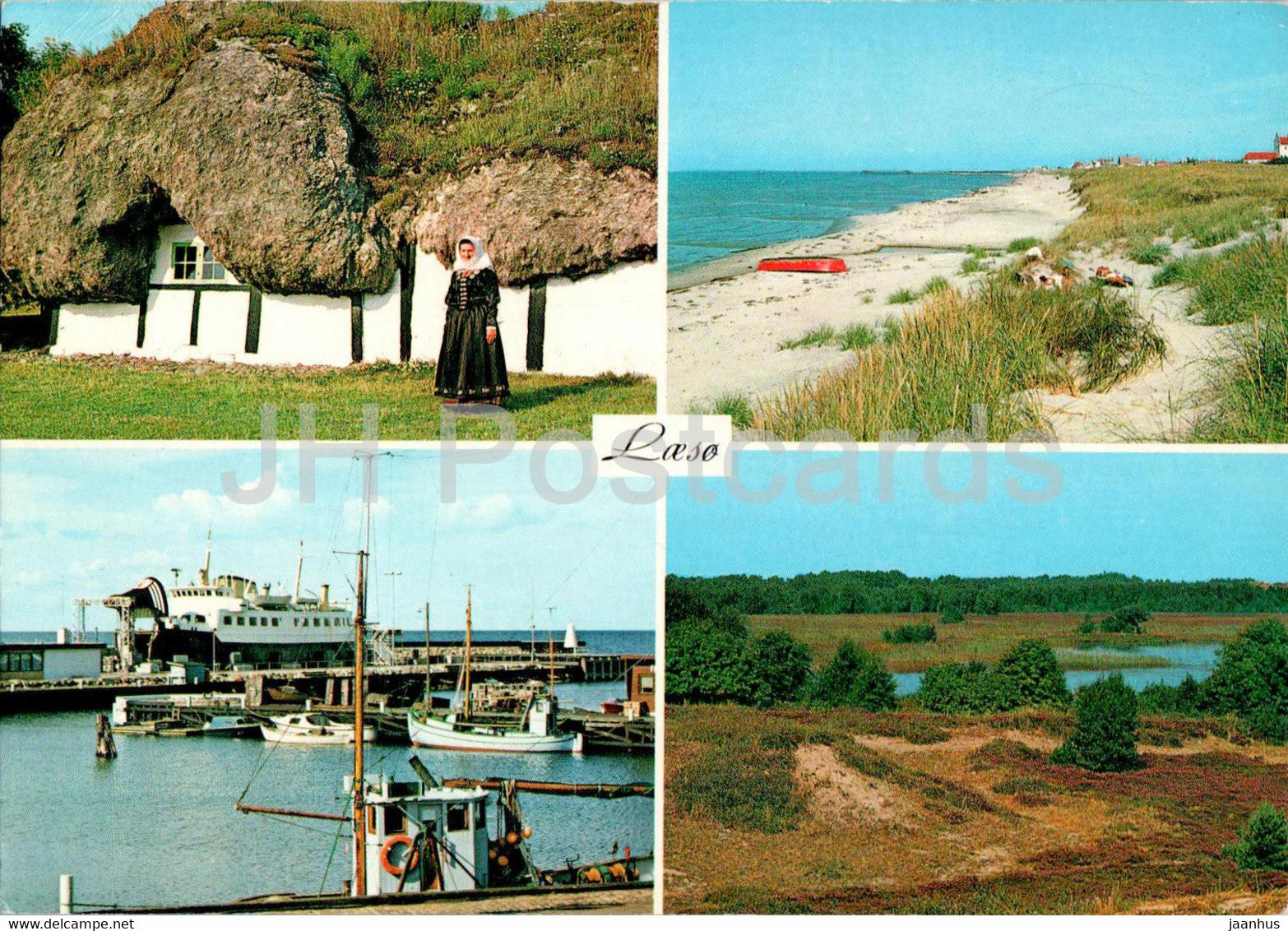 Laeso - Gl Tanggaard - Vestero Havn - Folgaardsoen - boat - ship - multiview - 1980 - Denmark - used - JH Postcards