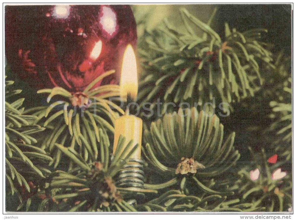 New Year Greeting card - decoration - candle - 1971 - Estonia USSR - used - JH Postcards