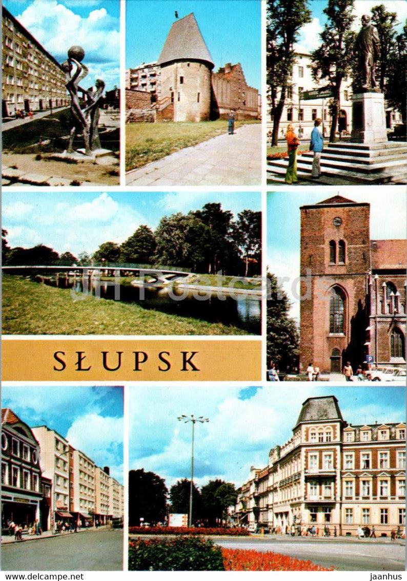 Slupsk - Rzezba sportowca Zatorze - Baszta Czarownic - pomnik - sculpture - tower monument - multiview - Poland - unused - JH Postcards