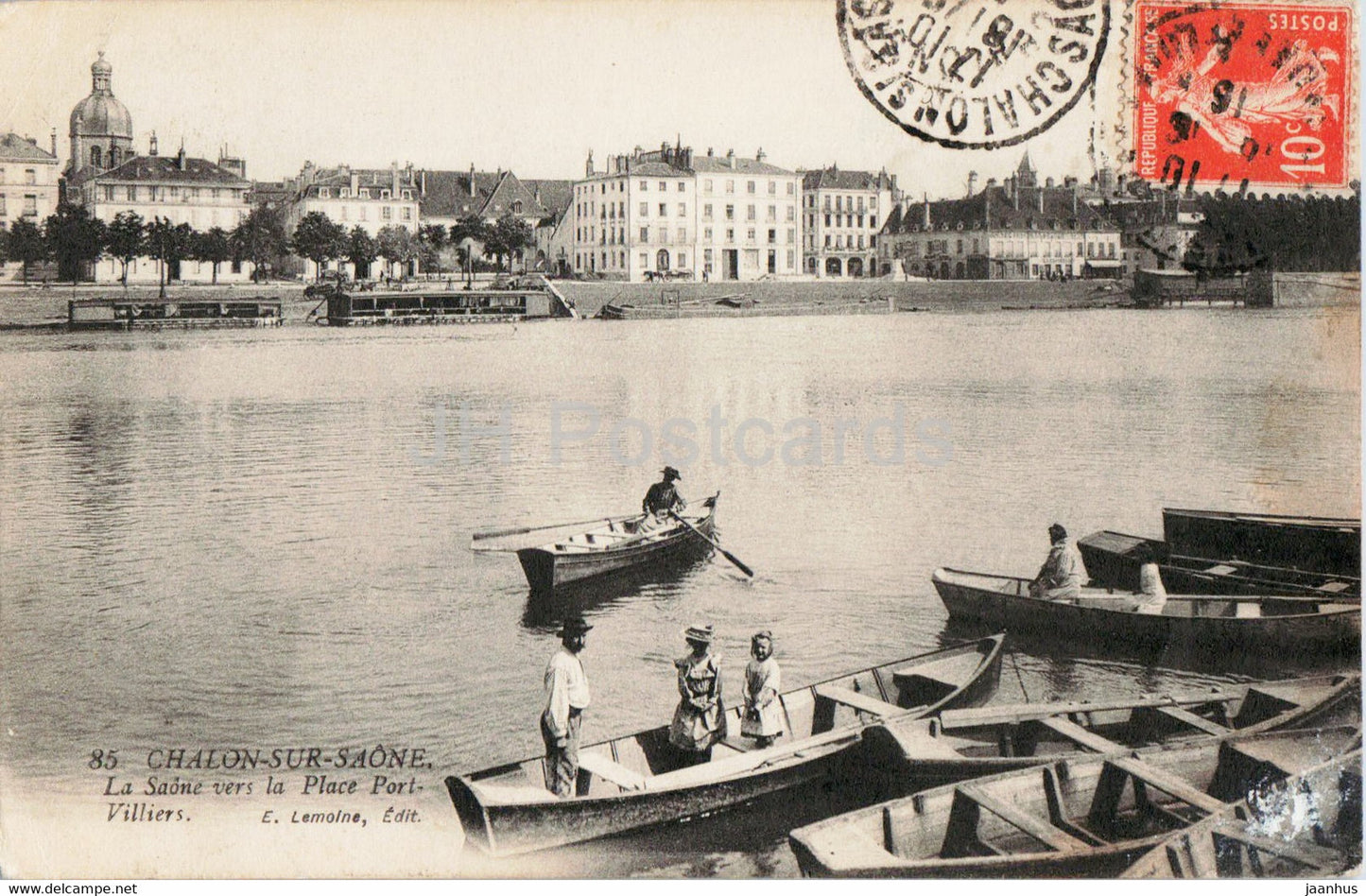 Chalon Sur Saone - La Saone vers la Place Port - boat - 85 - old postcard - 1916 - France - used - JH Postcards