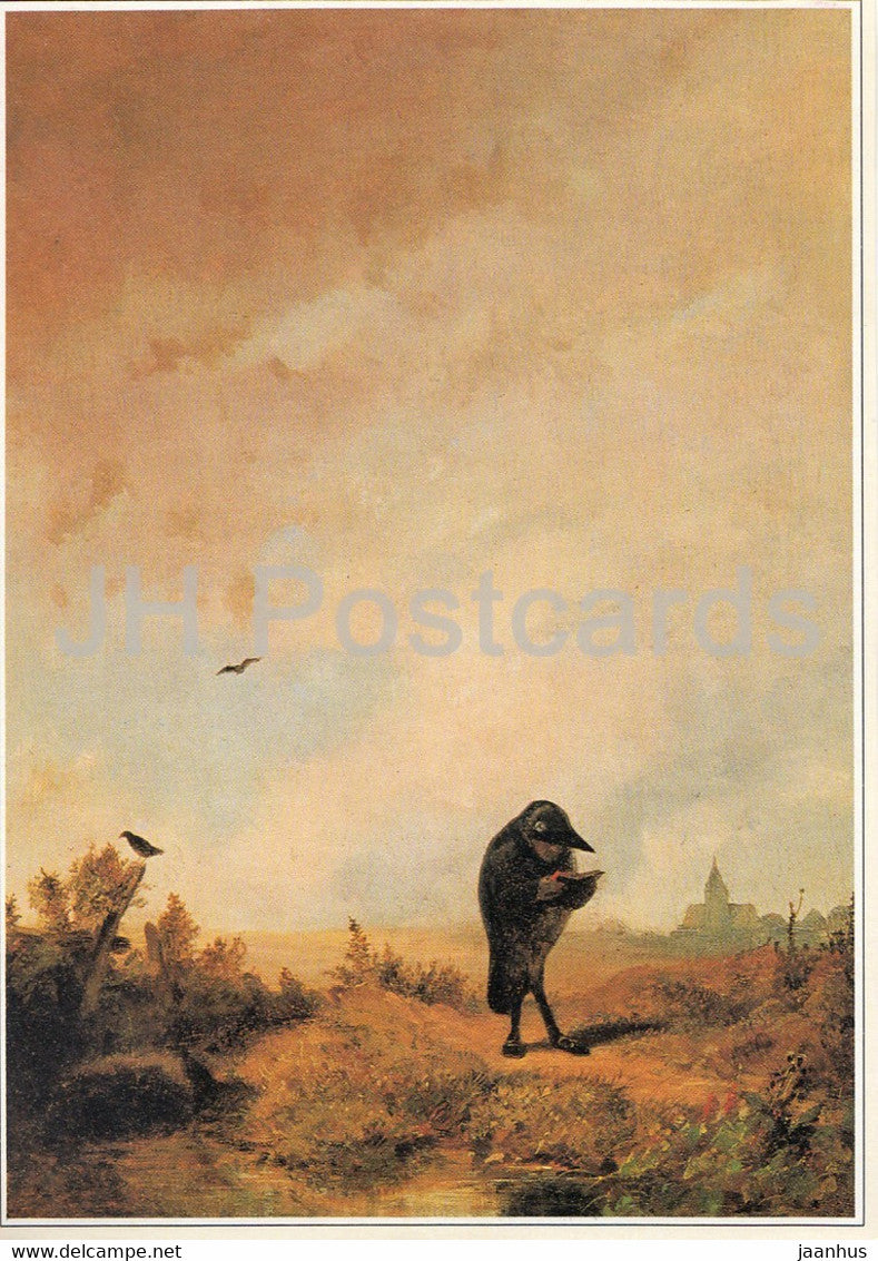 painting by Carl Spitzweg - Der Rabe - German art - Germany - unused - JH Postcards