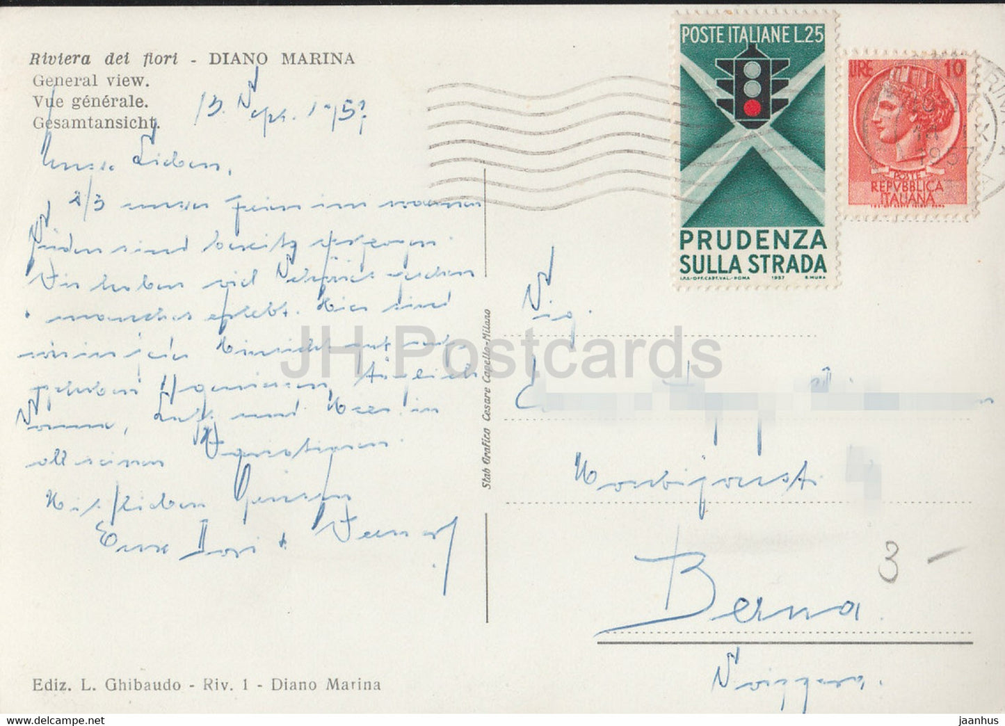 Diano Marina - panorama - plage - vue générale - carte postale ancienne - 1957 - Italie - utilisé