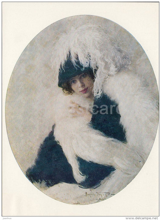 painting by A. Makovsky - Portrait of a Woman , 1912 - hat - Russian art - large format - 1966 - Russia USSR - unused - JH Postcards