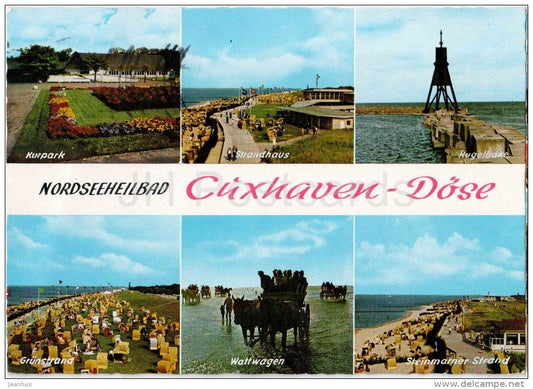 Nordseeheilbad Cuxhaven Döse - Kurpark - Strandhaus - Kugelbake - Grünstrand - Wattwagen - Germany - 1982 gelaufen - JH Postcards