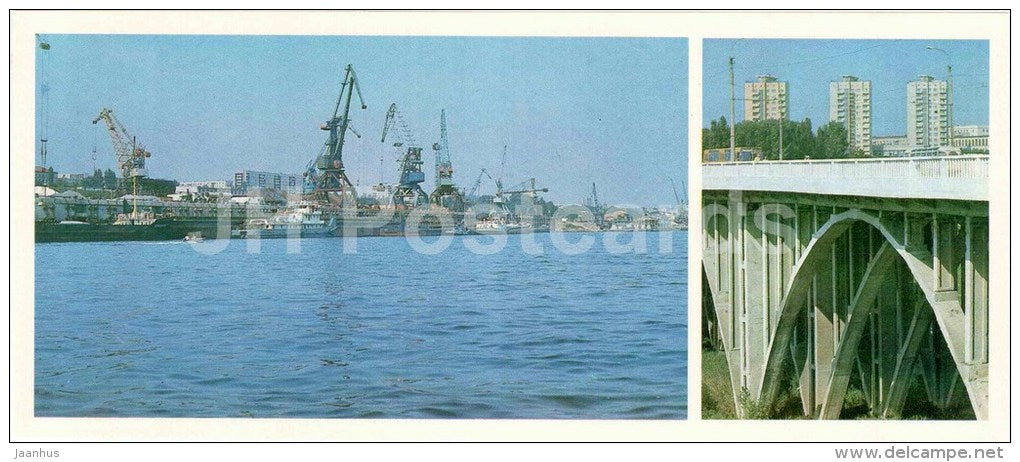 Cargo Port - Bridge across Tsaritsa river - crane - Volgograd - 1978 - Russia USSR - unused - JH Postcards