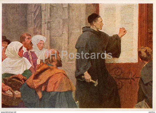 painting by Hugo Vogel - Martin Luther affixin his thesis at Wittenberg - German art - Germany DDR - unused - JH Postcards