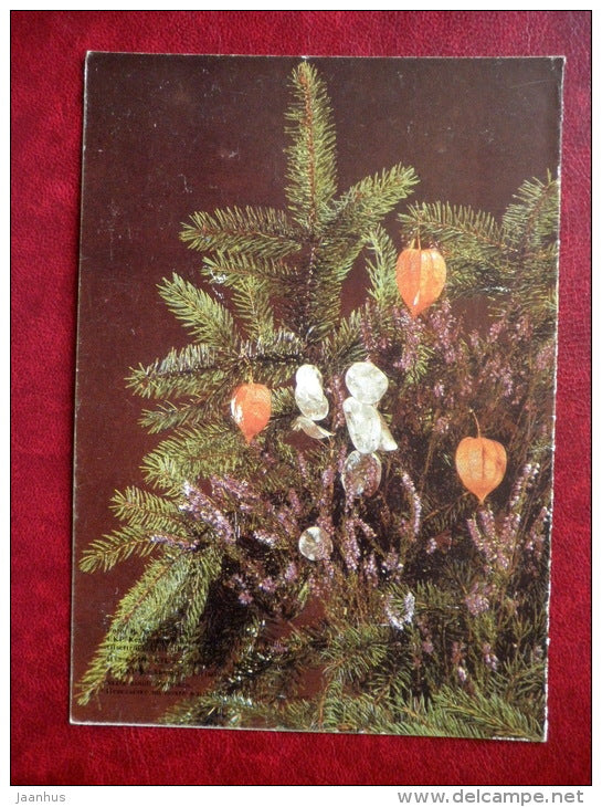 New Year Greeting Card - spruce tree - decorations - 1986 - Estonia USSR - unused - JH Postcards